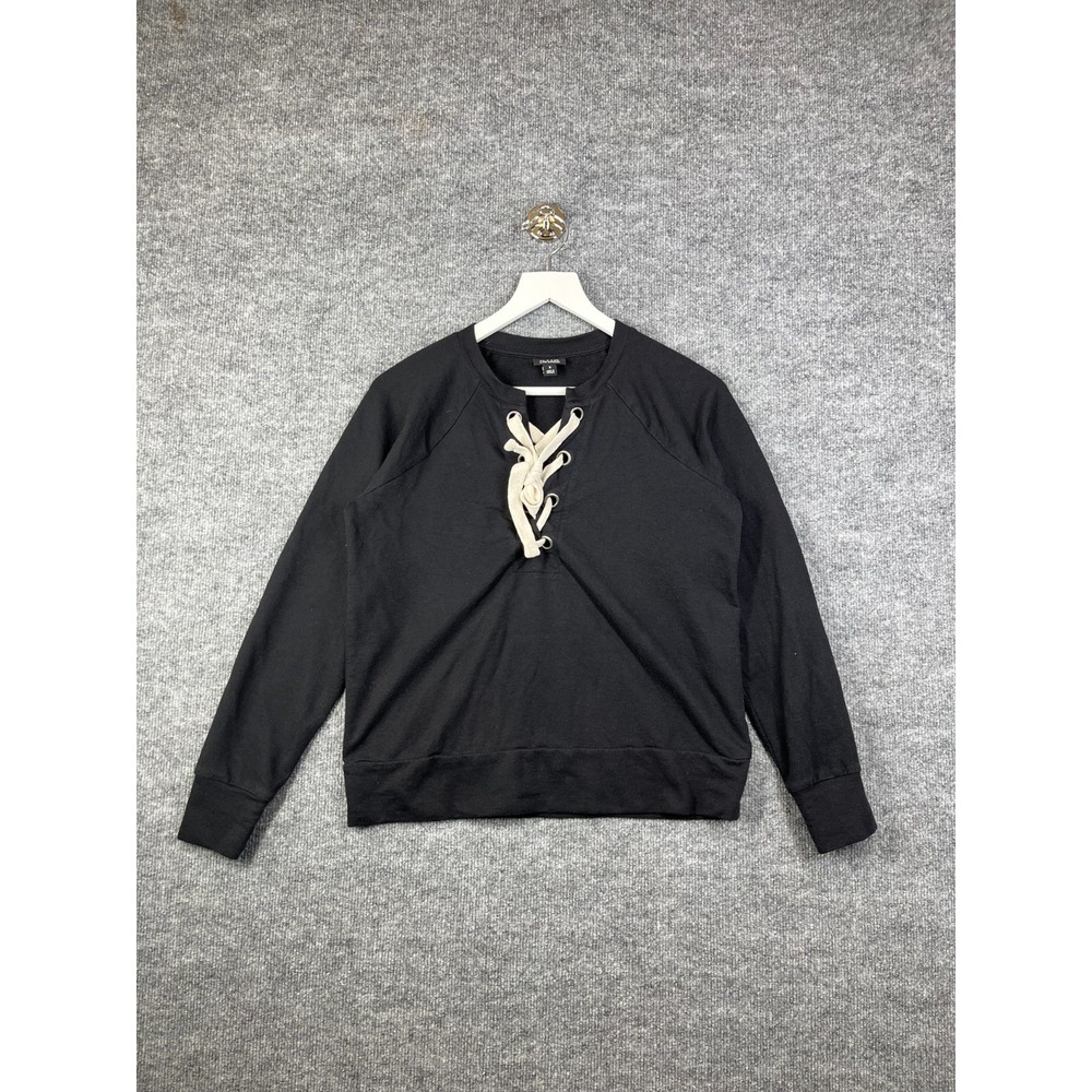 A.N.A Sweatshirt Womens Small‎ Black Lace up French Terry Long Sleeve Warm Cozy